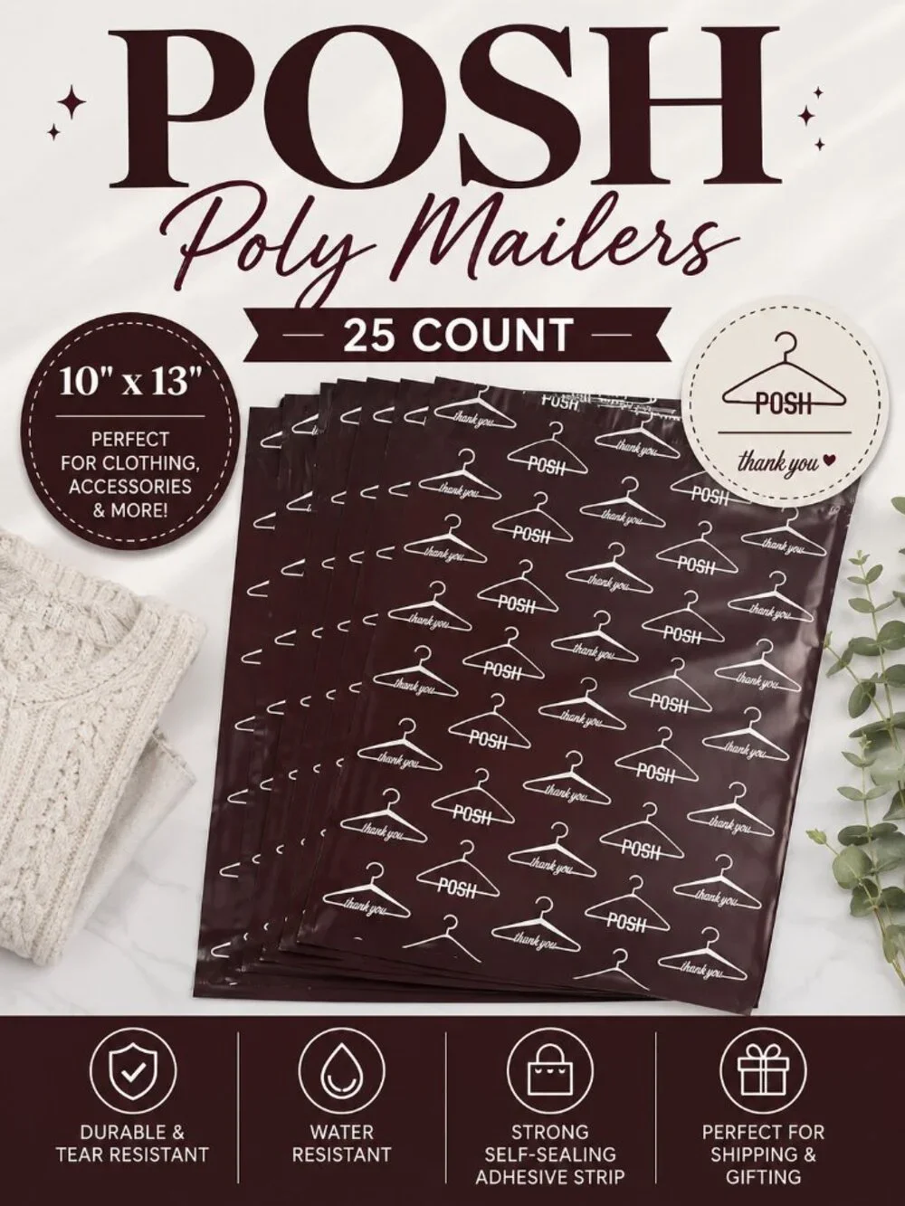 Poshmark Hanger Print Poly Mailers Shipping Envelopes 10x13 25 Count